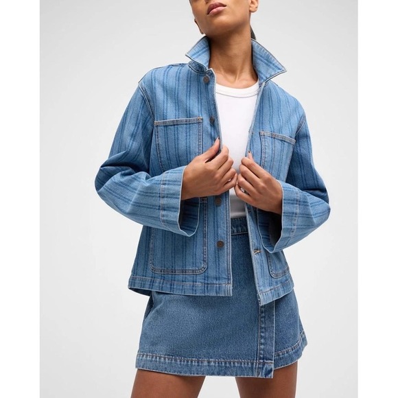 Veronica Beard Jackets & Blazers - Veronica Beard Dahl Denim Jacket Size Medium Sapphire Stripe Chic Oversized Boxy